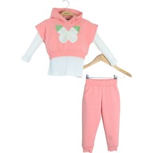 Kapüşonlu Kelebek Nakışlı Kız Çocuk Alt Üst Takım (3-6 Yaş)