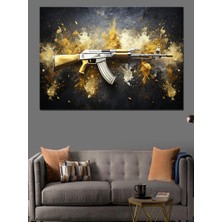 Ak-47 Gold Renk Dekoratif Kanvas - Mdf Ahşap Tablo