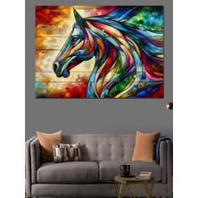 Renkli At Kafası Dekoratif Kanvas - Mdf Ahşap Tablo