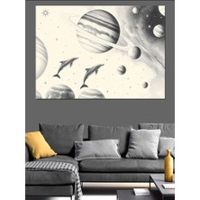 Gezegenler Arası Yunuslar Dekoratif Kanvas - Mdf Ahşap Tablo