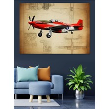 Kırmızı Eğitim Uçağı Dekoratif Kanvas - Mdf Ahşap Tablo