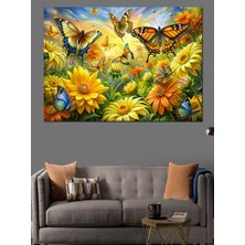 Sarı Çiçekler ve Kelebekler Dekoratif Kanvas - Mdf Ahşap Tablo