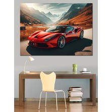 Dağ Yolunda Kırmızı Araba Dekoratif Kanvas - Mdf Ahşap Tablo