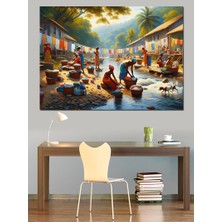 Afrikalı Kadınlar ve Nehir Dekoratif Kanvas - Mdf Ahşap Tablo