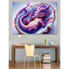 Mor Yavru Ejderha Dekoratif Kanvas - Mdf Ahşap Tablo