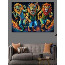 Dans Eden Aslanlar Dekoratif Kanvas - Mdf Ahşap Tablo