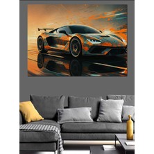 Turuncu Spor Araba Dekoratif Kanvas - Mdf Ahşap Tablo