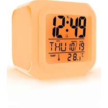 7 Renk Değişen Çocuk Masa Saati Çocuk Saat Alarmlı Sıcaklık Göstergeli Alarm Saat