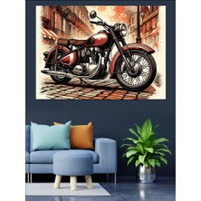 Retro Motosiklet Dekoratif Kanvas - Mdf Ahşap Tablo