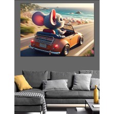 Araba Yolculuğu Fare Dekoratif Kanvas - Mdf Ahşap Tablo