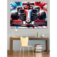 Beyaz Formula 1 Aracı Dekoratif Kanvas - Mdf Ahşap Tablo