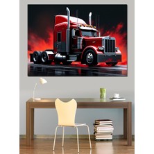 Kırmızı Uzun Yol Tırı Dekoratif Kanvas - Mdf Ahşap Tablo