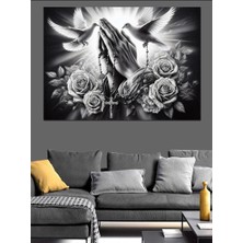 Dua Eden El ve Kuşlar Dekoratif Kanvas - Mdf Ahşap Tablo