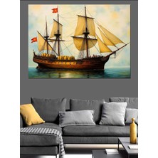 Ahşap Yelkenli Gemi Dekoratif Kanvas - Mdf Ahşap Tablo