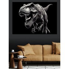 Siyah Beyaz Dinazor Dekoratif Kanvas - Mdf Ahşap Tablo