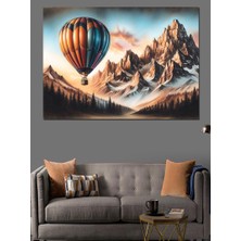 Balonlu Dağ Manzarası Dekoratif Kanvas - Mdf Ahşap Tablo