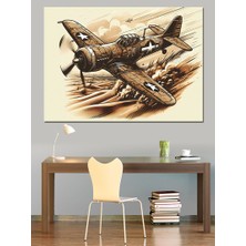 Eski Savaş Uçağı Dekoratif Kanvas - Mdf Ahşap Tablo