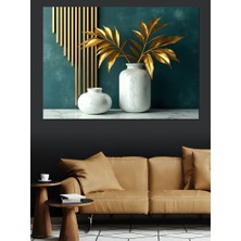 Vazoda Altın Yapraklar Dekoratif Kanvas - Mdf Ahşap Tablo