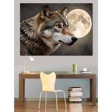 Dolunaylı Kurt Dekoratif Kanvas - Mdf Ahşap Tablo