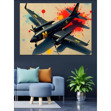 Siyah Uçak ve Renkler Dekoratif Kanvas - Mdf Ahşap Tablo