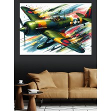 Hareketli Savaş Uçağı Dekoratif Kanvas - Mdf Ahşap Tablo