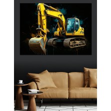 Sarı Ekskavatör Makinesi Dekoratif Kanvas - Mdf Ahşap Tablo
