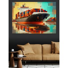 Konteyner Gemisi Limanda Dekoratif Kanvas - Mdf Ahşap Tablo