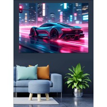 Gece Yarışı Arabası Dekoratif Kanvas - Mdf Ahşap Tablo