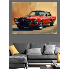 Kırmızı Mustang Araba Dekoratif Kanvas - Mdf Ahşap Tablo