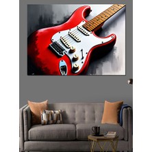 Kırmızı Elektro Gitar Dekoratif Kanvas - Mdf Ahşap Tablo