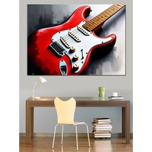 Kırmızı Elektro Gitar Dekoratif Kanvas - Mdf Ahşap Tablo