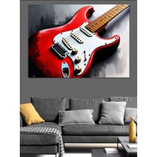 Kırmızı Elektro Gitar Dekoratif Kanvas - Mdf Ahşap Tablo