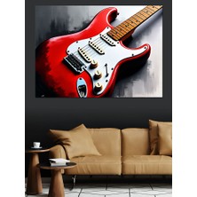 Kırmızı Elektro Gitar Dekoratif Kanvas - Mdf Ahşap Tablo