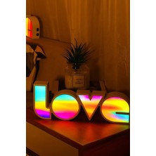 Masa Üstü Gece Lambası Love Yazılı Dekoratif Gökkuşağı Desenli LED Işık Üç Boyutlu Sevimli LED