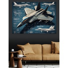 Savaş Uçağı Çizimi Dekoratif Kanvas - Mdf Ahşap Tablo