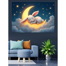 Uyuyan Tavşan Çizimi Dekoratif Kanvas - Mdf Ahşap Tablo
