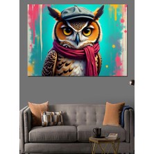 Atkılı Baykuş Çizimi Dekoratif Kanvas - Mdf Ahşap Tablo