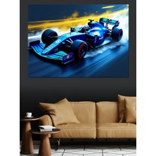 Mavi Formula 1 Arabası Dekoratif Kanvas - Mdf Ahşap Tablo