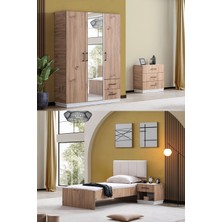 Genç Odası Efes 3 Kapaklı Dolap,karyola,şifonyer,komodin Ceviz Krem