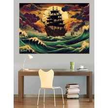 Korsan Gemisi ve Dalgalı Deniz Dekoratif Kanvas - Mdf Ahşap Tablo