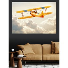 Turuncu Retro Klasik Uçak Dekoratif Kanvas - Mdf Ahşap Tablo