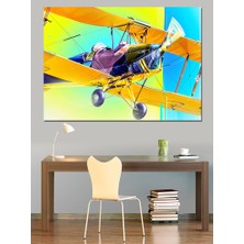 Retro Sarı Uçak Dekoratif Kanvas - Mdf Ahşap Tablo
