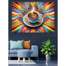 Renkli Desenler ve Kahve Fincanı Dekoratif Kanvas - Mdf Ahşap Tablo