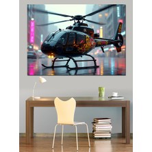 Havadaki Helikopter Dekoratif Kanvas - Mdf Ahşap Tablo