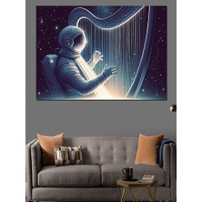 Uzayda Arp Çalan Astronot Dekoratif Kanvas - Mdf Ahşap Tablo