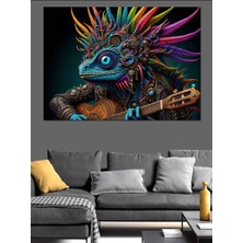 Renkli Kertenkele Dekoratif Kanvas - Mdf Ahşap Tablo