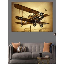 Antika Çift Kanatlı Uçak Dekoratif Kanvas - Mdf Ahşap Tablo