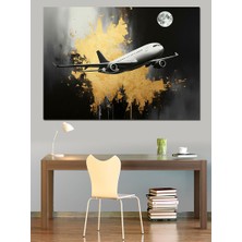 Ay Işığında Uçak Dekoratif Kanvas - Mdf Ahşap Tablo