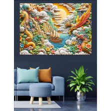 Renkli Bulutlar ve Gemi Dekoratif Kanvas - Mdf Ahşap Tablo