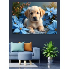 Çiçekler Arasında Yavru Köpek Dekoratif Kanvas - Mdf Ahşap Tablo